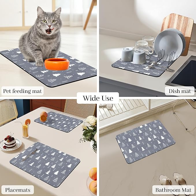 Bloss Coffee Mat, Christmas 12"x19" Bar Mat with Waterproof Rubber Backing, Fit Under Coffee Maker Machine/Kitchen Counter/Dish Drying Mat-Grey and Pine - Image 5