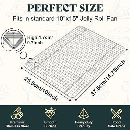 Cooling Racks for Cooking and Baking - 10"x14.75" Oven Safe Premium Stainless Steel Heavy Duty Baking Rack Tight-Wire, Fits Jelly Roll Pan for Roasting & Grilling & Cooking - 1 Pack - Image 2