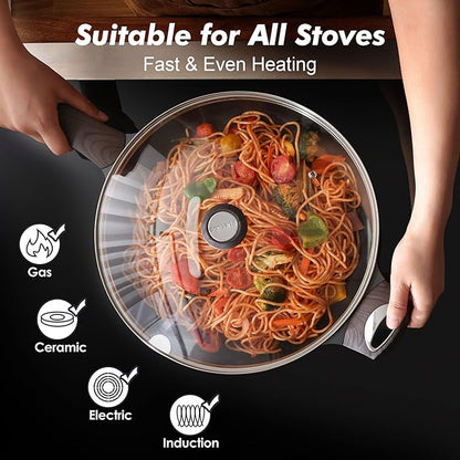 SENSARTE Ceramic Nonstick Frying Pan Skillet with Lid, 12.5 Inch Non Stick Pan Omelette Pans, Healthy Kitchen Cooking Chef's Pan, Free of Intentionally Added PFOA/PFOS, Induction Compatible, Black - Image 5