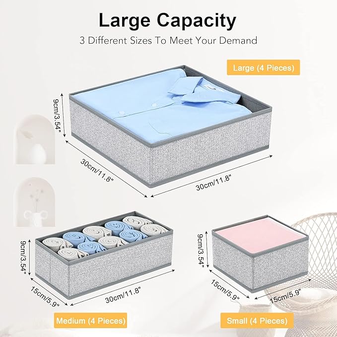 DIMJ Drawer Organizers Cloths, Closet Underwear Organizer, 15 Packs Foldable Closet Organizers, Sock Drawer Organizer, Fabric Dresser Drawer Dividers for Clothes Underwear Bras Socks - Image 2