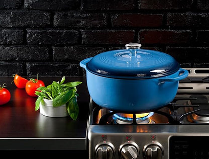 Lodge Essential Enamel Cast Iron Dutch Oven with Lid - Oven-Safe Enamel Cookware up to 500° F - Heat-Retaining Braising & Roasting Pot - Non-Toxic Cookware - 7.5 Quart, Carribean Blue - Image 4