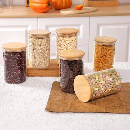 Moretoes 6 Pack 1qt Glass Storage Containers with Bamboo Lids, Airtight Pantry Storage Jars for Flour, Sugar, Dry Goods