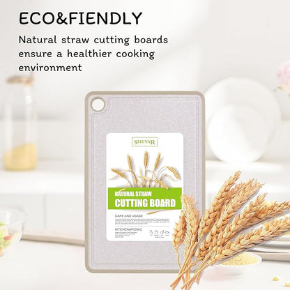 Cutting Board for Kitchen, Wheat Straw Fiber Cutting Board, Dish Washer Safe, w/Juice Grooves for Meat, Veggies,Easy Grip Handle, Non-slip Surface,Eco-friendly,Serveware Accessories(11.8‘x7.9‘)