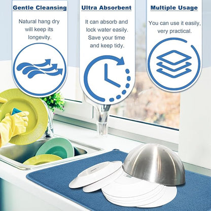 3 Pack XXL Dish Drying Mats,24×17" Absorbent Microfiber Dishes Drainer Mats,Large Size Pads for Kitchen Counter,Coffee,Rack,Under Sink(Beige,Blue,Gray) - Image 2
