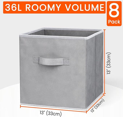 Criusia Large Storage Cubes - 13 Inch Heavy Duty Fabric Storage Bins for Shelves Closet, Cube Organizer - 8 Pack Collapsible Cube Storage Bins Baskets for Organizing Clothes Blankets Toys (Grey) - Image 2