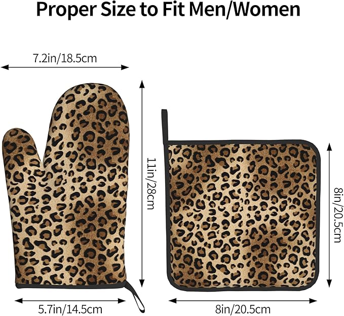 Leopard Print Oven Mitts - Brown Oven Mitts and Pot Holders Sets of 2 Animal Print Kitchen Mitts Hot Pads for Baking Grilling - Image 3