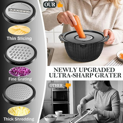 4-1 Colander with Bowl Set - Colander for Kitchen - Rotatable Strainers and Colanders(Patented) - Pasta Strainer - Bowl With Colander & New Upgraded Graters for Fruit Veggie, Kitchen Essentials, Black - Image 5