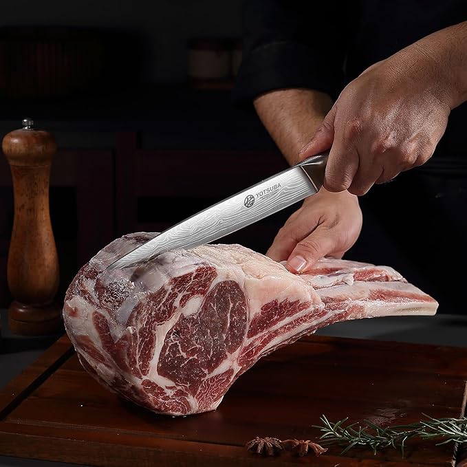 YOTSUBA Japanese Carving Knife and Fork Set, Razor-Sharp German Stainless Steel, Full Tang Ergonomic Rosewood Handle, Slicing Knife for Meats, BBQ & Brisket, Premium Gift Set