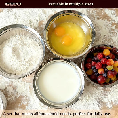 GEDO Stainless Steel 3pcs, 4pcs Mixing Bowls Set, 316L,Grade, Silver, Nesting Design, Professional Kitchen Bowls (7.86/9.43/11 in)