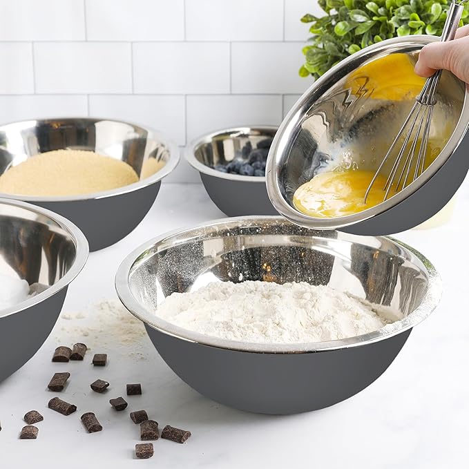 WHYSKO Meal Prep Stainless Steel Mixing Bowls Set, Home, Refrigerator, and Kitchen Food Storage Organizers | Ecofriendly, Reusable, Heavy Duty (Gray) - Image 6