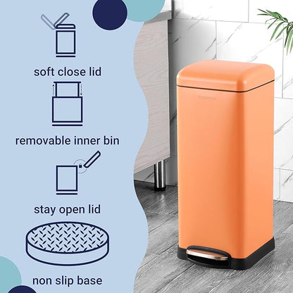 happimess HPM1007G Betty Retro 8-Gallon Step-Open Trash Can, Fingerprint Resistant, Modern, Minimalistic for Home, Kitchen, Laundry Room, Office, Bedroom, Bathroom, Carrot Cake - Image 3