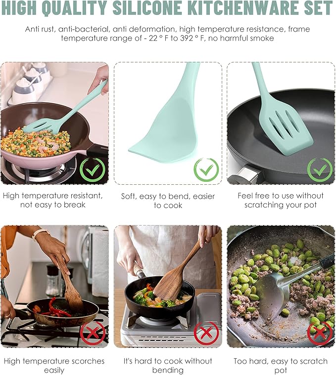 Kitchen Utensils Set-12 Pieces Silicone Cooking Utensils Set (Dishwasher Safe) 392°F Heat Resistant Spatula Set,Kitchen Utensil Set for Nonstick Cookware,Best Kitchen Tools with Holder - Image 3
