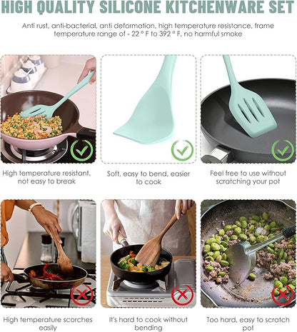 Kitchen Utensils Set-12 Pieces Silicone Cooking Utensils Set (Dishwasher Safe) 392°F Heat Resistant Spatula Set,Kitchen Utensil Set for Nonstick Cookware,Best Kitchen Tools with Holder - Image 3