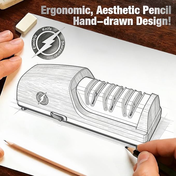 Replaceable Sharpener Electric Knife Sharpener, 3-Stage with 100% Diamond Abrasives & Precision Angle Guides, Kitchen Knife Sharpener with Sharpening and Polishing Function (Dark oak wood grain) - Image 7