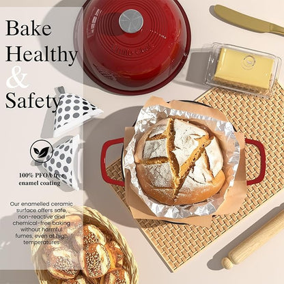 Enamelled Cast Iron Dutch Oven Pot – Dutch Oven Pot with Lid For Sourdough Bread Baking – Cast Iron Bread Oven – Red, Umite Chef 6QT Pot with Lid & Cotton Potholders - Image 2