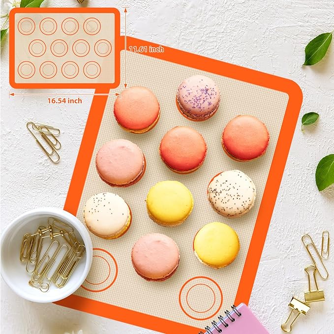 Silicone Baking Mat Set of 5, Nonstick Reusable Pastry Mat, Silicone Bread Sling & Loaf Pan Liners for Bread, Macaron Baking Mat for Cookie, Macarons - Image 8