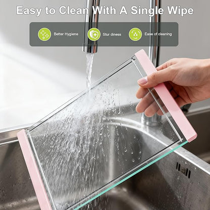 Tempered Glass Cutting Board Set for Kitchen Counter - Dishwasher Safe with Juice Grooves, Non-Slip Silicone Edges & Beveled Grip - 16"x12" & 12"x8" Serving Tray - Pink