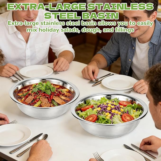 10 PCS Stainless Steel Mixing Bowls 13 Inch 8 Qt Extra Large Metal Basin with Mirror Finish, Heavy-Duty Salad Dough Bowl Kitchen Prep Bowl Dishwasher Safe Dish Tub for Home & Commercial Cooking
