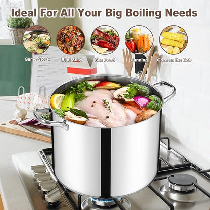 20 Qt Large Stock Pot, E-far Stainless Steel Stockpot with Lid for Boiling Cooking Soup Stew Canning, Heavy Duty Tri-Ply Bottom Works w/Induction, Commercial Grade & Dishwasher Safe - Image 4