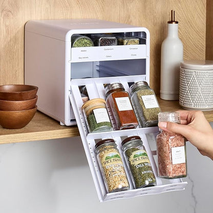 YouCopia SpiceStack,18-Bottle Adjustable Spice Rack Organizer, Pull-Out Seasoning Holder for Kitchen Cabinet and Pantry Storage with 104 Labels and Adjustable Dividers, Speckled White - Image 8