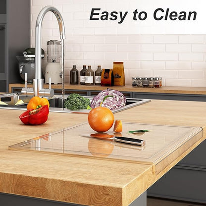 JJL Acrylic Cutting Board with Counter Lip, 16 x 12.5 Inches, Food-Grade & Anti-Slip, Clear, with Juice Groove – Perfect for Cutting Food with Juice, Ideal Choice for Kitchen Countertop Décor