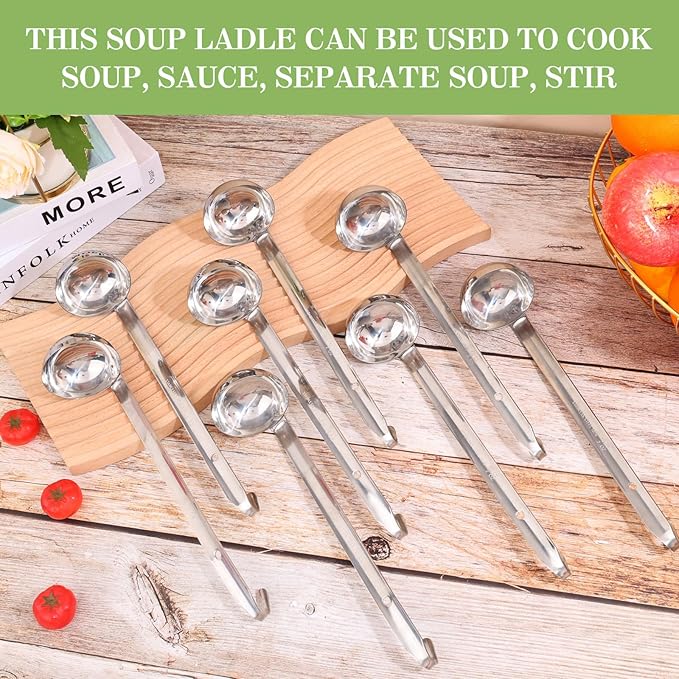8 PCS Stainless Steel Ladle Soup Handle Ladle with Pouring Rim for Kitchen Cooking Soup Sauce (1 oz) - Image 3