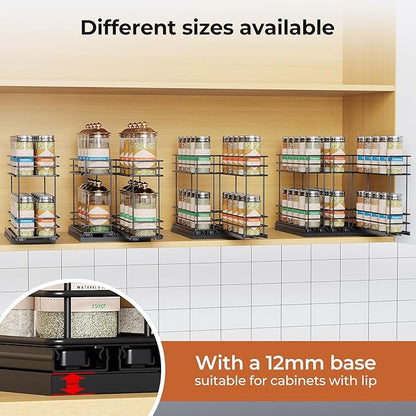 Mystozer Pull Out Spice Rack Organizer for Cabinet, Slide Out Spice Racks, Easy to Install, 4.33" Wx10.43 Dx8.66 H, 1 Drawer 2 Tiers(Black) - Image 7