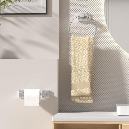 FORIOUS Toilet Paper Holder and Hand Towel Ring Set, SUS 304 Stainless Steel Double Post Pivoting Tissue Roll Holder Wall Mount, Modern Bathroom Hardware Accessories Set, Brushed Nickel