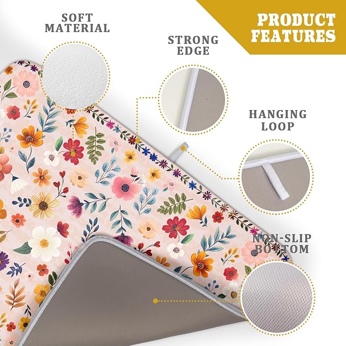 Spring Flowers Dish Drying Mat - Summer Pink Floral Washable Decorative Drying Pad for Women Home Kitchen Decor - Image 4