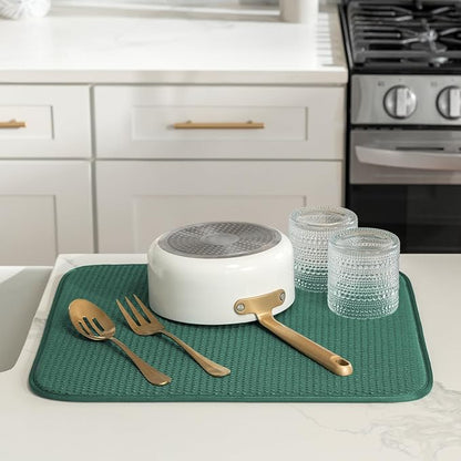 S&T INC. Dish Drying Mat, 16” x 18”, Absorbent Microfiber Kitchen Counter Mat, Drying Pad for Dishes, Utensils, Pots and Pans, Large, Diamond Texture, Emerald Green - Image 5