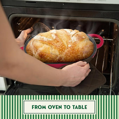 Enameled Cast Iron Bread Oven 2 Qt (Red), Non-Stick Single Loaf Cast Iron Bread Pan with Lid, Easy Homemade Sourdough Dutch Oven, Oven-Safe Artisan Bread Baking Pan