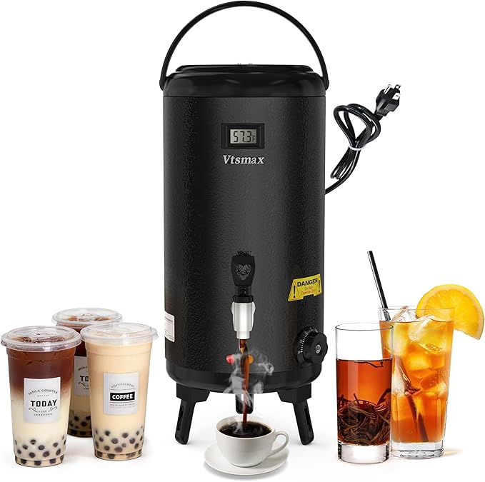 Electric Insulated Beverage Dispenser with Stand 2 Gallon Hot & Cold Drink Dispenser 86-230℉ Adjustable Temperature Real-Time Temperature Display for Tea and Coffee (Black) by Vtsmax