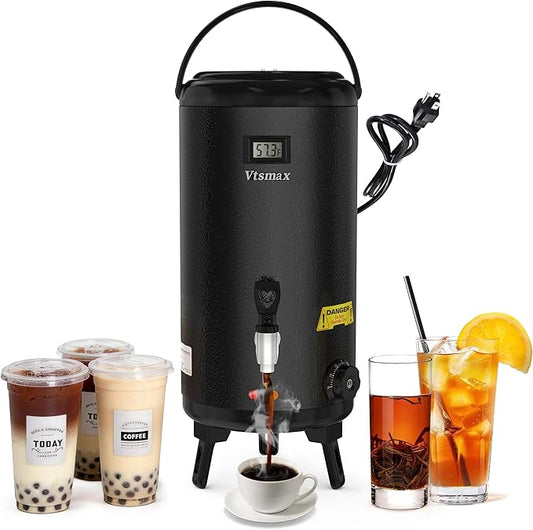 Electric Insulated Beverage Dispenser with Stand 2 Gallon Hot & Cold Drink Dispenser 86-230℉ Adjustable Temperature Real-Time Temperature Display for Tea and Coffee (Black) by Vtsmax