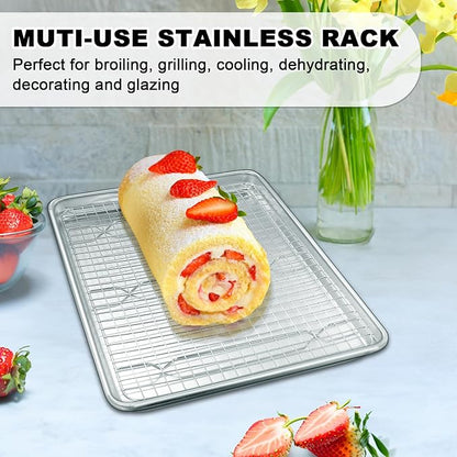 Half Sheet Pans with Rack Set, 18 Inch Commercial Quality Baking Sheet Pan Set, Natural Aluminum Cookie Sheet, Warp Resistant Nonstick Thick Cookie Tray Pans for Baking, Roasting - Image 4