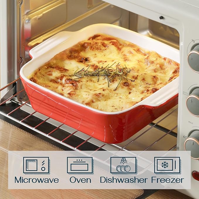DOWAN 8x8 Baking dish, Square Baking Pan, Ceramic Casserole Dishes for Oven, Cake Pan with Handle, for Brownie, Lasagna, Casserole, 2 Quart, Home Gift, Wedding Gift, Red - Image 4