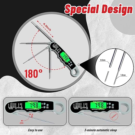 Stocking Stuffers for Men Women Adults: Meat Thermometer Digital, Instant Read Meat Thermometer with Backlight & Magnet for Kitchen, Beef, Grill, Turkey,IP67 Waterproof Cooking Thermometer - Image 6