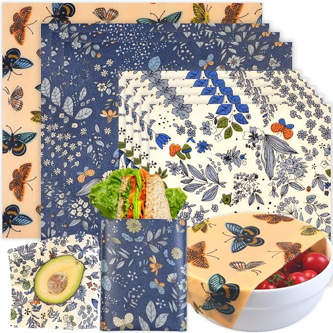 Reusable Beeswax Wrap - 9 Pack Beeswax Wraps for Food, Eco-Friendly Beeswax Food Wraps, Bread Sandwich Wrapper - Organic, Sustainable, Zero Waste, Reusable Plastic-Free Food Storage Wrap, 1XL, 3M, 5S by BYTTME