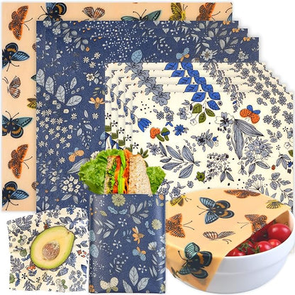 Reusable Beeswax Wrap - 9 Pack Beeswax Wraps for Food, Eco-Friendly Beeswax Food Wraps, Bread Sandwich Wrapper - Organic, Sustainable, Zero Waste, Reusable Plastic-Free Food Storage Wrap, 1XL, 3M, 5S by BYTTME