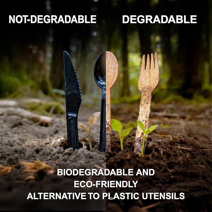 Compostable Wooden Utensils - 360 Pcs [180 Forks, 60 Knives, 120 Spoons], Disposable Cutlery, Biodegradable Wooden Silverware for Parties, Picnics, and Camping - Image 3