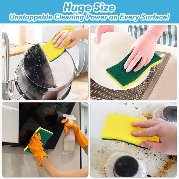 AIDEA XL Scrub Sponges 24Count, Sponges for Dishes, Extra Large Sponge for Cleaning Kitchen and Household, Heavy Duty Sponge Safe for Non-Coated Cookware, Cleaning Power for Bathroom, House - Image 7