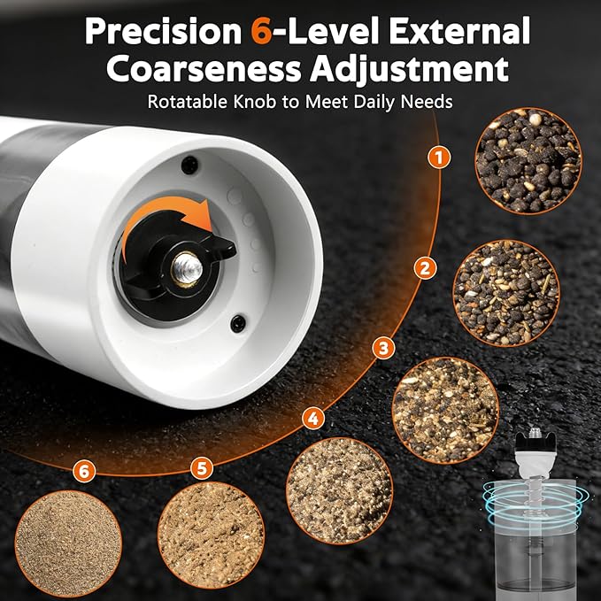 Rechargeable Electric Salt and Pepper Grinder Set, Automatic Pepper Mill with Adjustable Coarseness & One-Hand Operation, Large Capacity Battery-Powered Shakers for Cooking, Kitchen, Gifts (1, White)