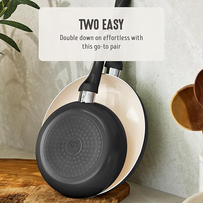 GreenLife 2-Piece Nonstick Frying Pan Set, 8” & 10” Skillets, Non-Toxic Ceramic Cookware, Dishwasher Safe, Stay-Cool Handles, Induction Ready, Fast Heating, Omelet Pan, PFAS Free, Graphite Black