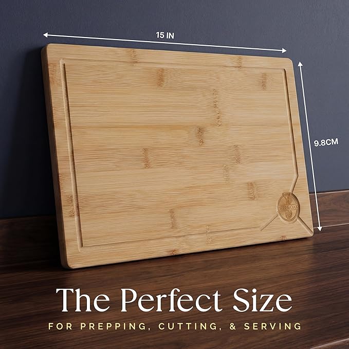 Deer & Oak Large Bamboo Chopping Board 15" x 9.8" x 0.8", Premium Wooden Kitchen Cutting Board for Meat & Vegetables, Pre-Oiled, Water Resistant, Knife-Friendly - Image 5