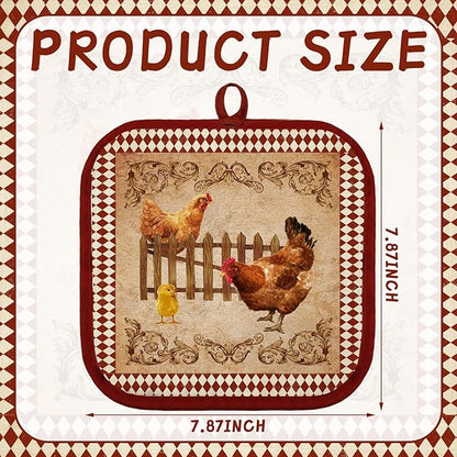 Bencailor 12 Pcs Pot Holders with Pocket Kitchen Hot Potholders Hot Pad Oven Mitts Cookie Bag Oven Gloves for Kitchen Gift Baking Cooking(Brown and Red,Rooster)