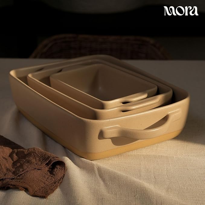 Mora Ceramic Baking Dish with Handles For Casserole, Lasagna, Gratin, Broiling, Roasting, and Baking. Large 9x13 in Pan, Extra Deep - Porcelain Serving Bakeware from Oven to Table. Freezer Safe - Mushroom - Image 5