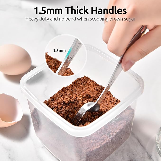 U-Taste Narrow Square Measuring Spoons: 18/8 Stainless Steel Kitchen Measure Teaspoon Tablespoon with Leveler, Polygon Rectangular Metal Jar Scoop for Baking Cooking, Coffee, Spice, Powder (Set of 6) - Image 7