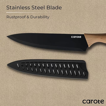 CAROTE 12PCS Knife Set, Stainless Steel Kitchen Knife Set with Nonstick Ceramic Coating, 6 Knives with Blade Guards, Rustproof, Easy-Clean, Black - Image 4