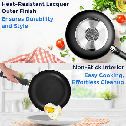 SereneLife Kitchenware Pots & Pans Basic Kitchen Cookware, Black Non-Stick Coating Inside, Heat Resistant Lacquer (15-Piece Set), One Size - Image 4