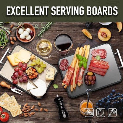 SNOWCLAD Stainless Steel Cutting Board,Double Sided Steel Cutting Board Set for kitchen,Stainless Steel/Wheat straw pp Large for meat,Dishwasher Safe [16 * 11+12 * 8.3 Inch] - Image 2
