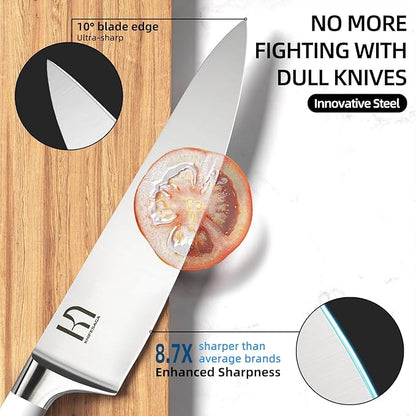 Knife Set, Premium 15 Piece Japanese High Carbon Stainless Steel Knives Set for Kitchen with Block and Sharpener, Razor Sharp Kitchen Knife Block Sets with Ergonomic Full-tang Handle, White - Image 2